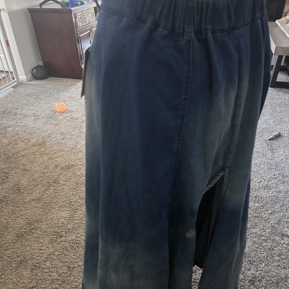 Washed Blue Denim Maxi Skirt with Front Slit - Picture 5 of 7